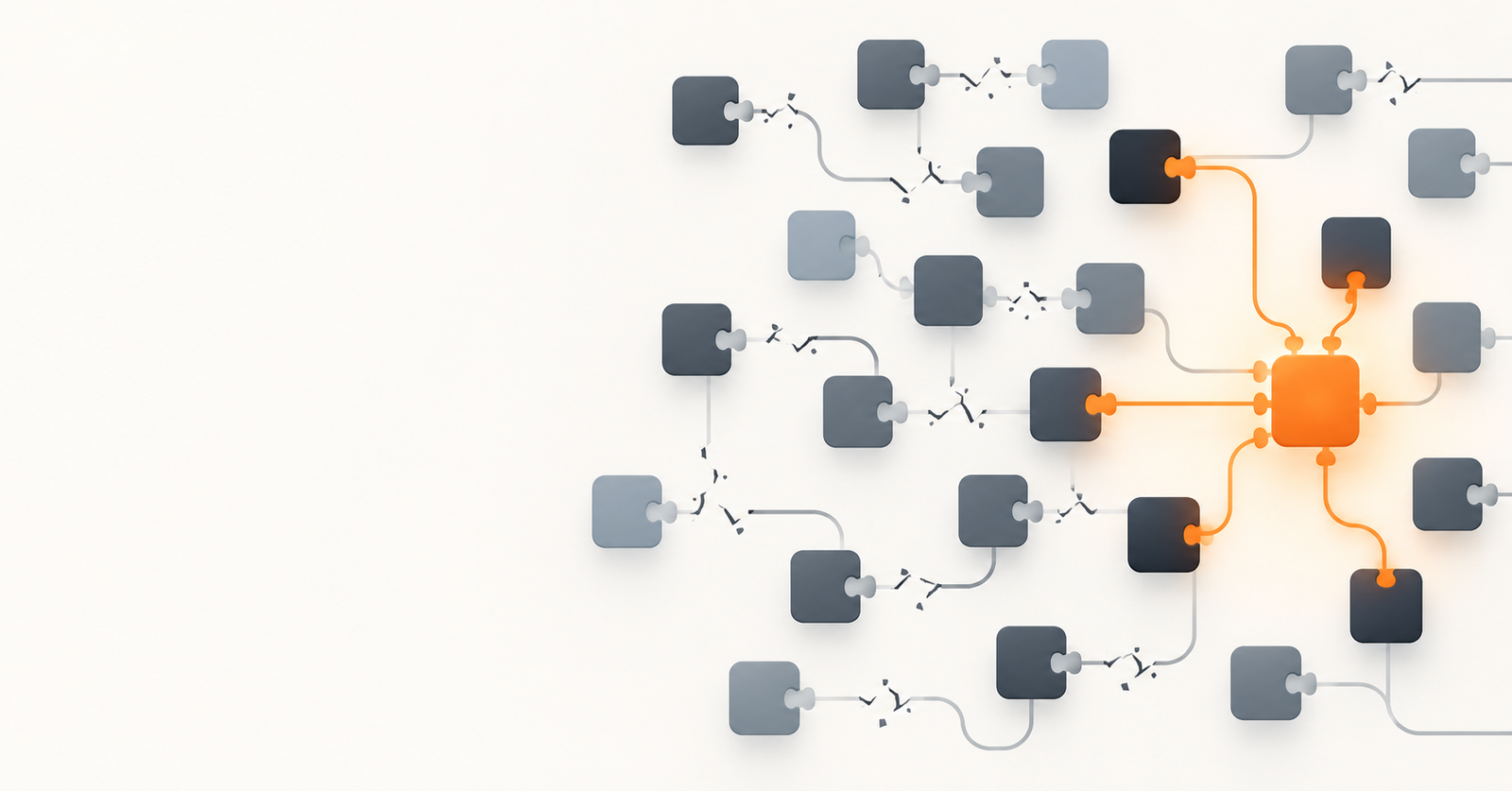 Grid of linked app tiles with several broken connections, illustrating how Zapier programmatic SEO changed in 2026
